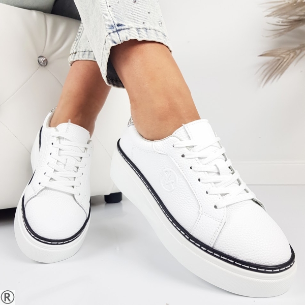 Бели дамски кецове от естествена кожа- Aida White 11097