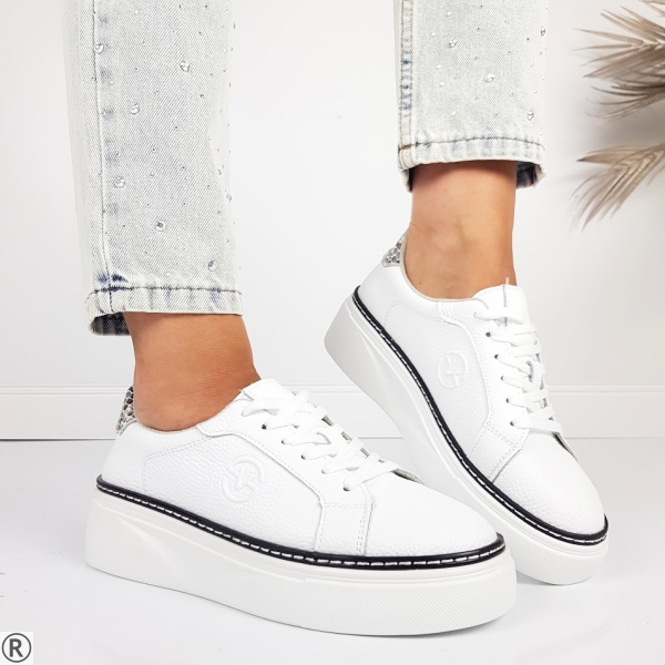 Бели дамски кецове от естествена кожа- Aida White 11097