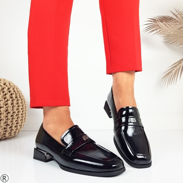 Черни лачени лоуфъри от естествена кожа- Sidni Black 11091