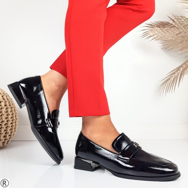 Черни лачени лоуфъри от естествена кожа- Sidni Black 11091