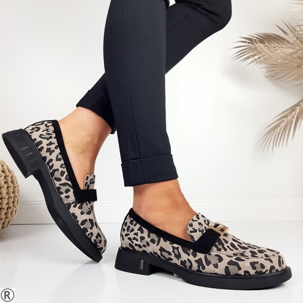 Дамски леопардови мокасини- Serina Beige 11090