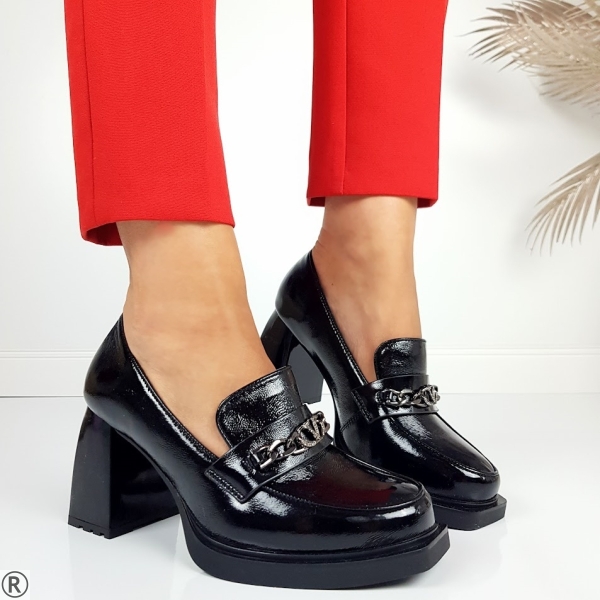 Елегантни черни обувки на ток и платформа- Elza Black 11088