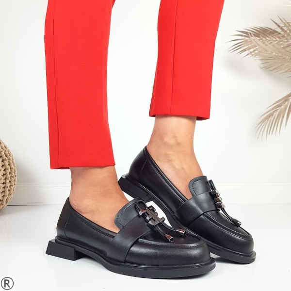 Черни мокасини от естествена кожа- Tara Black 11111