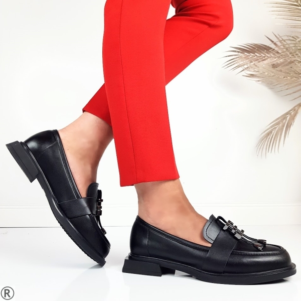 Черни мокасини от естествена кожа- Tara Black 11111