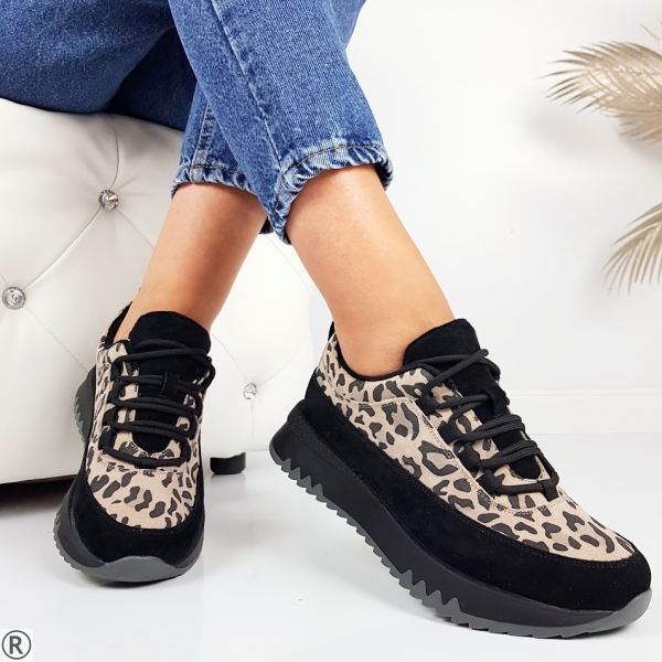 Леопардови маратонки от естествен велур- Rita 11113