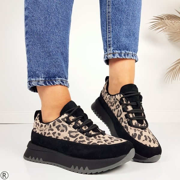 Леопардови маратонки от естествен велур- Rita 11113