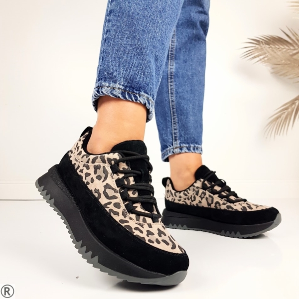 Леопардови маратонки от естествен велур- Rita 11113