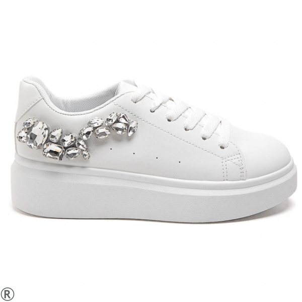 Бели кецове с камъни- Rene White 11116