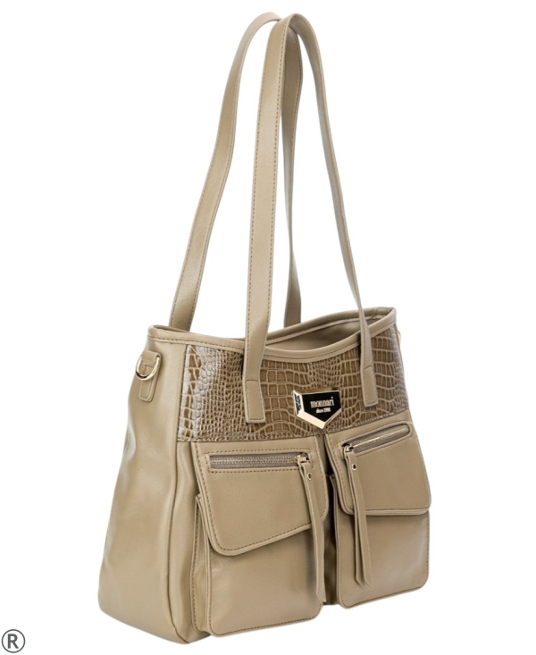 Бежова чанта от кожа и велур с дълги дръжки- Monnari 11143