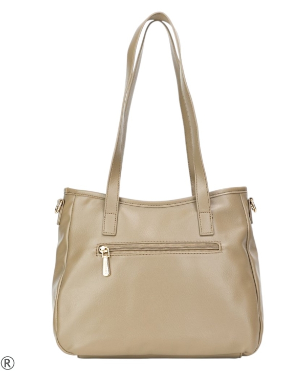 Бежова чанта от кожа и велур с дълги дръжки- Monnari 11143