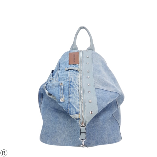 Дънкови дамски кецове с камъни- Rene Blue 11125