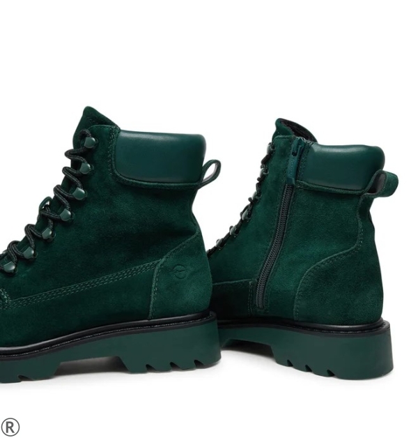 Зелени боти от естествен велур с връзки- Tamaris Green 11179