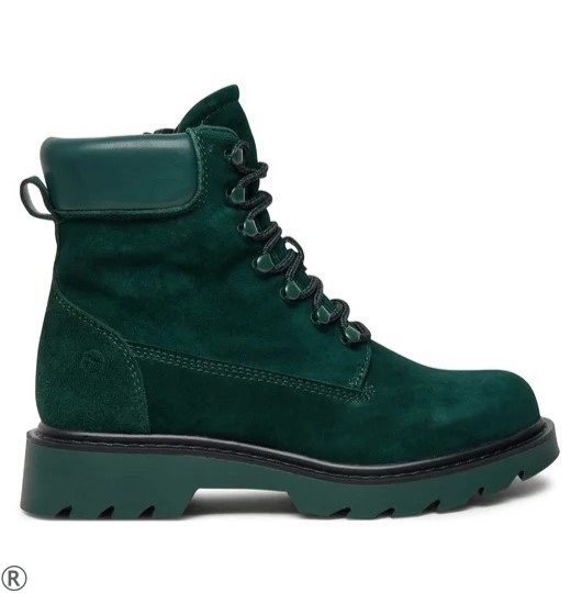 Зелени боти от естествен велур с връзки- Tamaris Green 11179