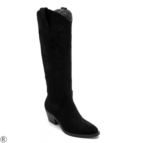 Черни каубойски ботуши от велур- Amanda Black 11181