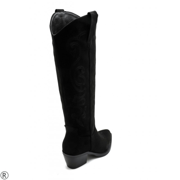 Черни каубойски ботуши от велур- Amanda Black 11181