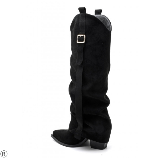 Черни каубойски ботуши с катарама- Rita Black 11184