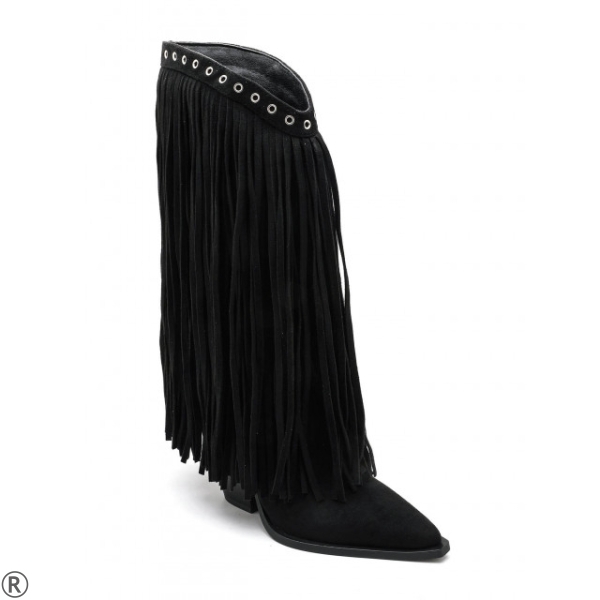 Черни каубойски ботуши с ресни- Klear Black 11186