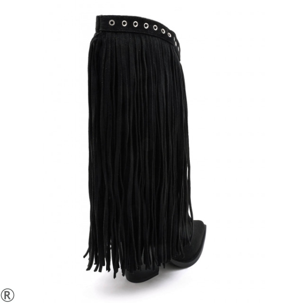 Черни каубойски ботуши с ресни- Klear Black 11186