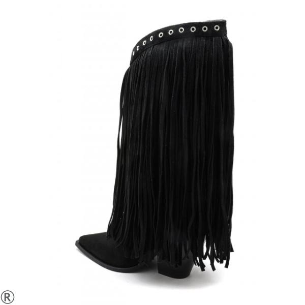 Черни каубойски ботуши с ресни- Klear Black 11186
