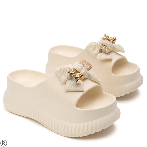 Бежови дамски чехли с мече- Tedy Bear Beige 11052