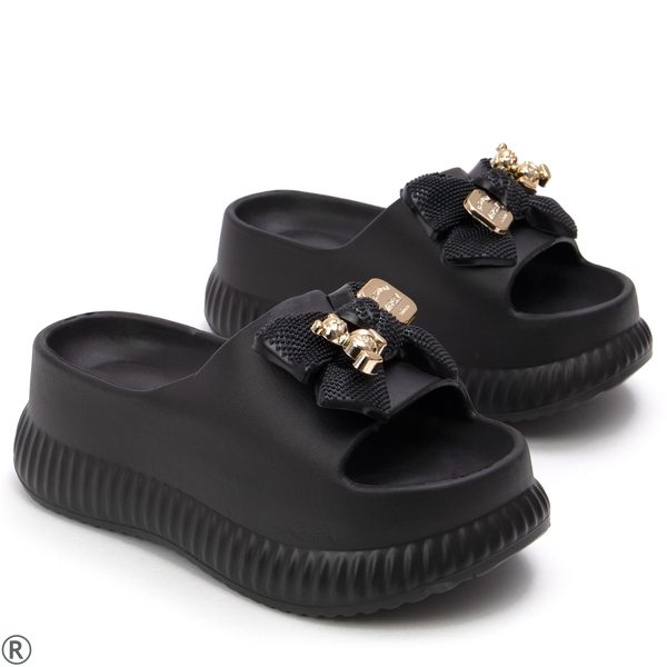 Черни дамски чехли с мече- Tedy Bear Black 11188