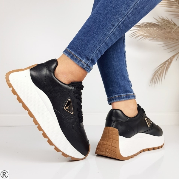 Черни дамски сникърси на платформа- Valera Black 11190