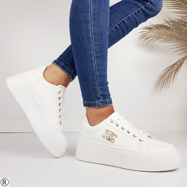 Бели дамски кецове на равно ходило- Ambyr White 11194