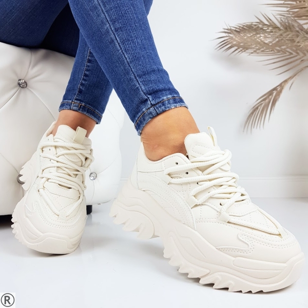 Бежови дамски маратонки на средна платформа- Nansi Beige 11195