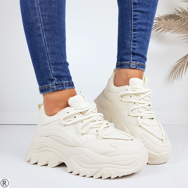 Бежови дамски маратонки на средна платформа- Nansi Beige 11195