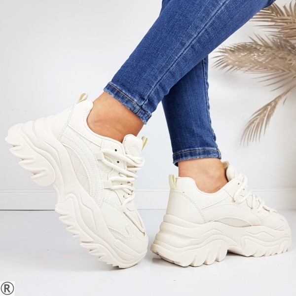 Бежови дамски маратонки на средна платформа- Nansi Beige 11195