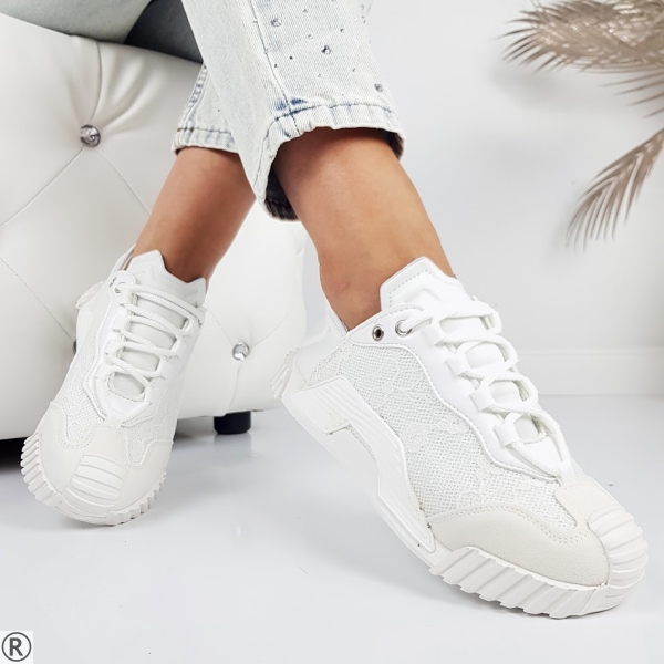 Бели сникърси с дантела - Sisi White 11199