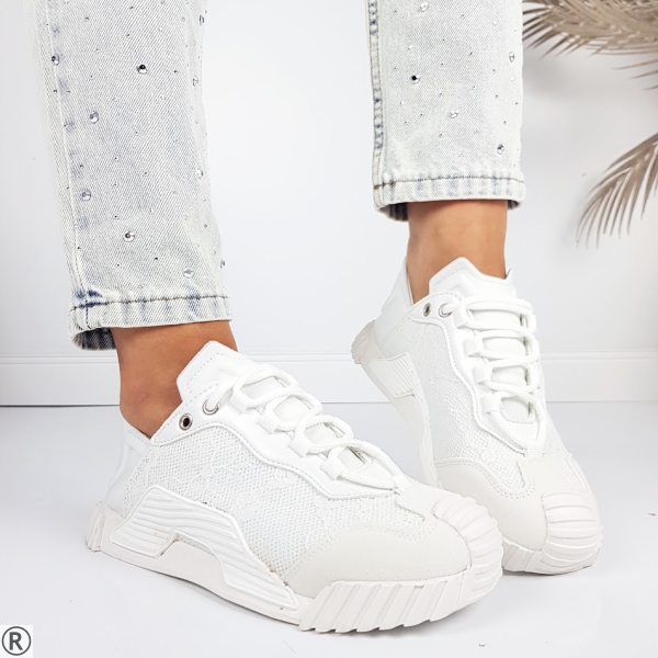 Бели сникърси с дантела - Sisi White 11199