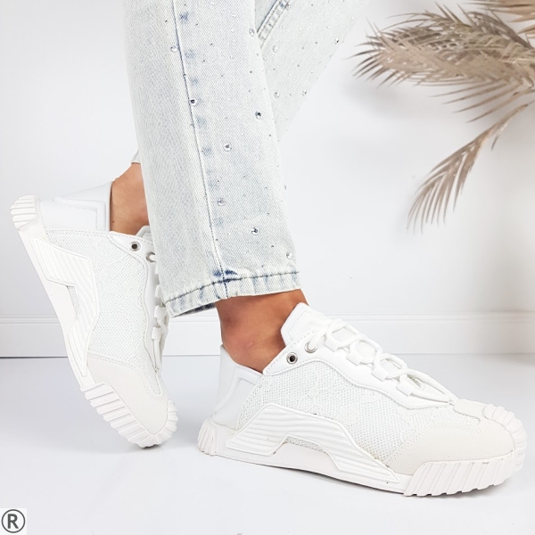 Бели сникърси с дантела - Sisi White 11199