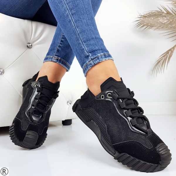 Черни сникърси с дантела- Sisi Black 11200