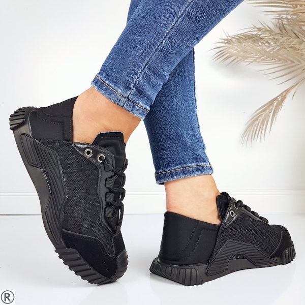 Черни сникърси с дантела- Sisi Black 11200