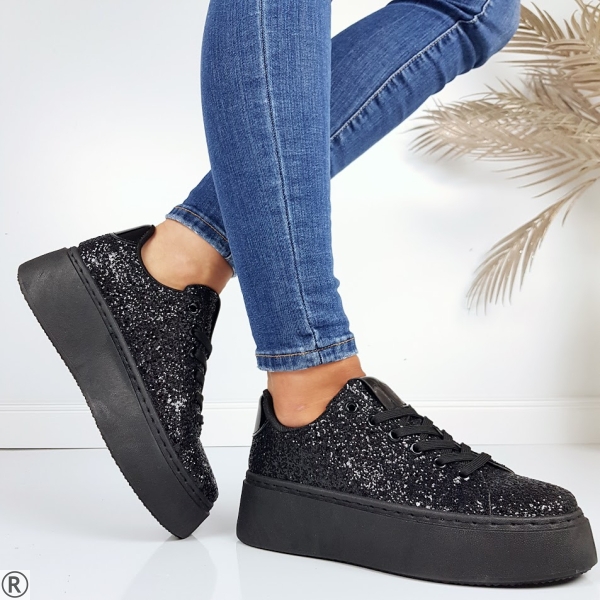 Черни дамски кецове с брокат- Stela Black 11202