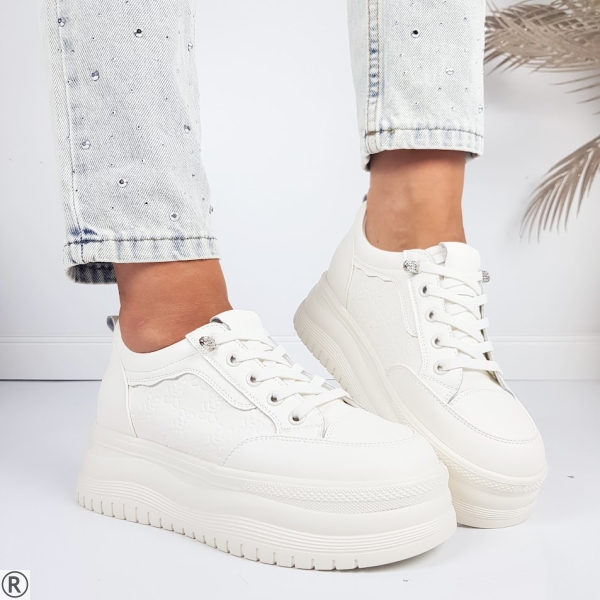 Бежови кецове от естествена кожа - Klaudia White 11197