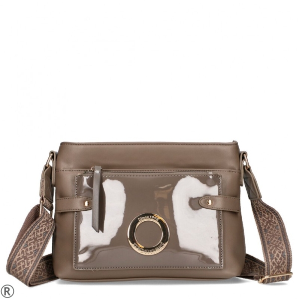 Сива чанта за през рамо от лак и кожа- Monnari 11220