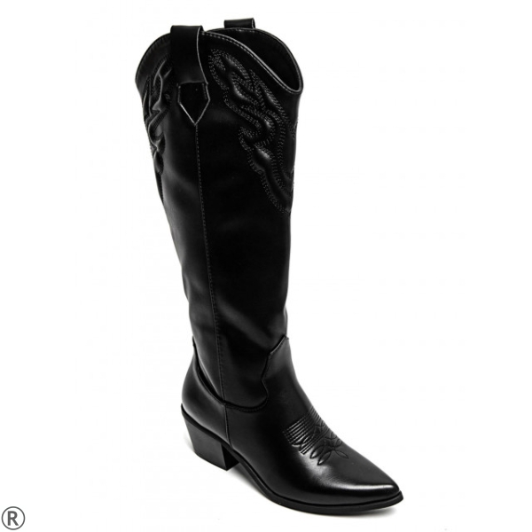 Черни каубойски ботуши от кожа- Amanda Black 11221