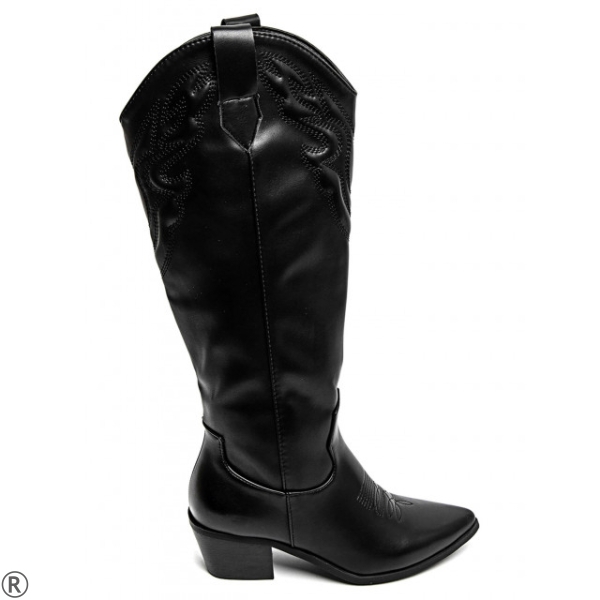 Черни каубойски ботуши от кожа- Amanda Black 11221