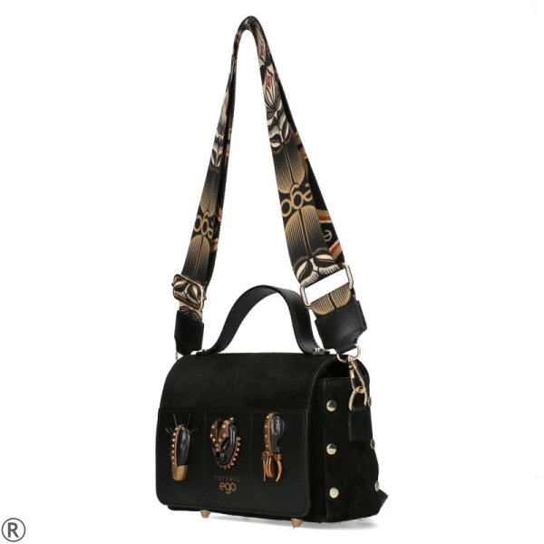 Черна чанта от естествена кожа и велур- EGO Aztec 11225