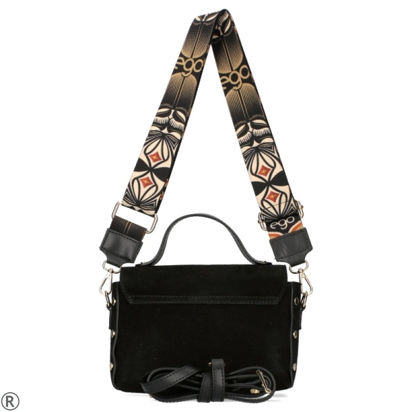 Черна чанта от естествена кожа и велур- EGO Aztec 11225