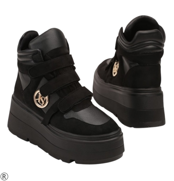 Черни високи кецове на платформа- Stella Black 11230