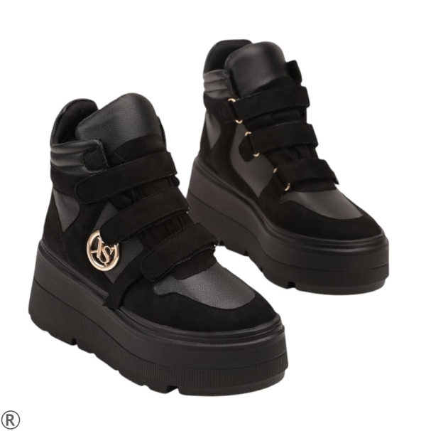Черни високи кецове на платформа- Stella Black 11230