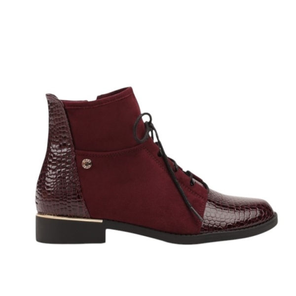 Равни боти бордо с връзки и цип -  Lura 11233