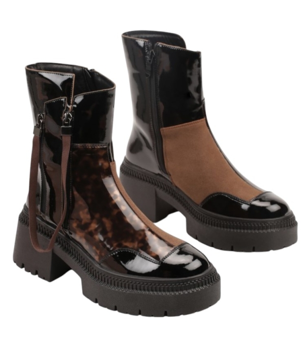 Боти на ток и платформа в черен и кафяв цвят- Brita Brown 11240