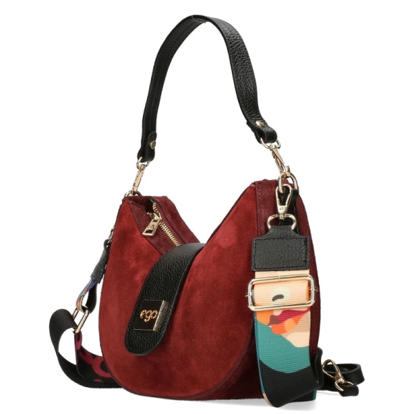 Чанта от естествен велур цвят бордо с дълга дръжка- EGO 11254