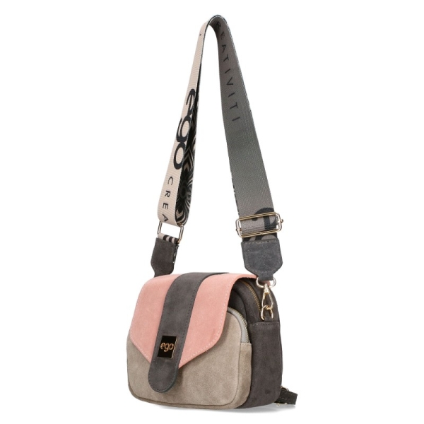 Чанта от естествен велур в сив и розов цвят- EGO 11256