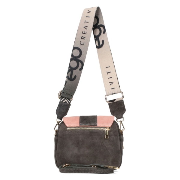 Чанта от естествен велур в сив и розов цвят- EGO 11256