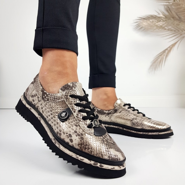 Обувки със змийски принт от естествена кожа- Hana Gold 11264